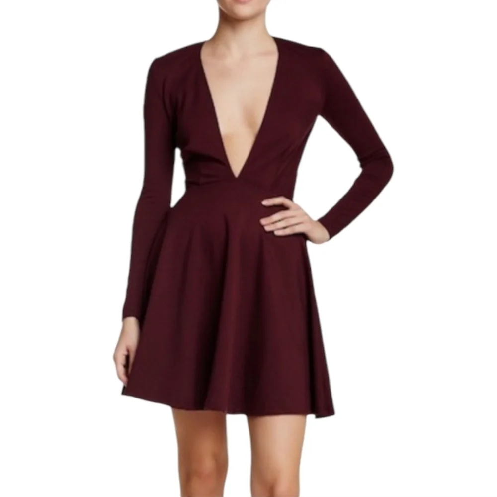 american apparel deep v skater dress American Apparel Teal Velvet Deep V Long Sleeve Skater Mini Dress